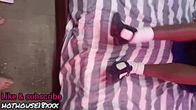 Petite student gives footjob in uniform