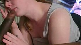 Big booty ginger in glasses rides huge black cock outdoors