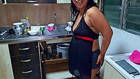 Horny latina reaches squirting orgasm in the kitchen