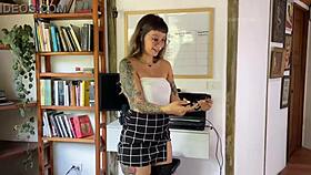 horny secretary roleplay in miniskirt sucks and fucks while talking dirty