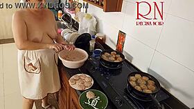 Nudist housewife regina cooks naked in the kitchen