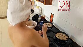 Nudist housewife regina cooks naked in the kitchen