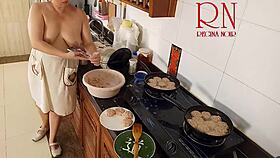 Nudist housewife regina cooks naked in the kitchen