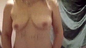 french housewife plays with toy in public toilet