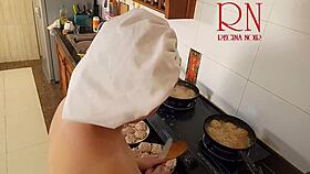 Nudist housewife regina cooks naked in the kitchen