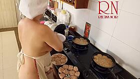 Nudist housewife regina cooks naked in the kitchen