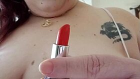 ariesbbw plays with lipstick on her tits