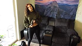 slow strip tease out of sweater and jeans