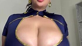 A gorgeous woman with huge natural breasts entertains you in a vip salon