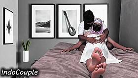 indo hijab wife gets creampie inside riding on her husband