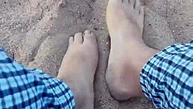 Feet in the sand for sensory barefeet modeling outdoors