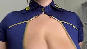 A gorgeous woman with huge natural breasts entertains you in a vip salon