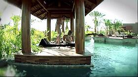 very hot blonde milf bangs by the pool