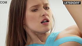 slim brunette rides hard then gets pounded deep in missionary