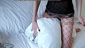 Cosplay maid rubs wet pussy on pillow