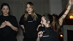 four sluts sharing cock in birthday orgy