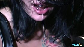 tattooed brunette sex goddess in sexy outfit fucked in dark room