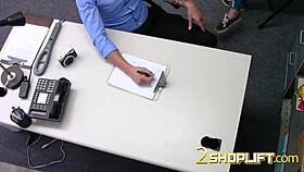 Deep throat in the office by petite shoplifter