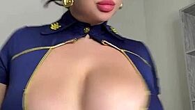 A gorgeous woman with huge natural breasts entertains you in a vip salon
