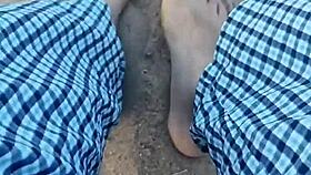 Feet in the sand for sensory barefeet modeling outdoors
