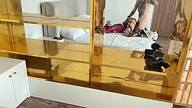 Tied up brunette spider girl in converse gets fucked hard