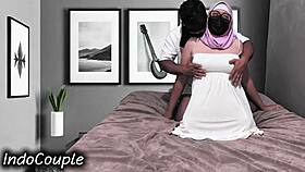 indo hijab wife gets creampie inside riding on her husband
