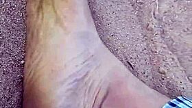 Feet in the sand for sensory barefeet modeling outdoors