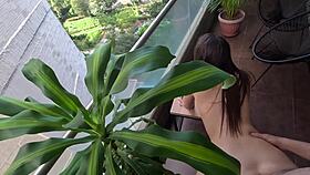 Curvy 18 Year Old Brunette Fucked Hard On Balcony
