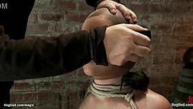 Bound babe bowling ball roped to neck in play
