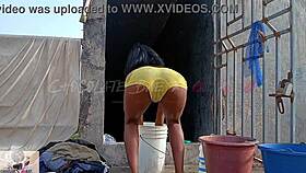 Shaking juicy booty during morning chores