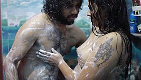 curvy brunette enjoys a steamy bath with a thick cock inside her