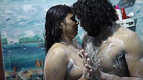 curvy brunette enjoys a steamy bath with a thick cock inside her