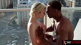 stunning babe skye blue enjoys balcony sex after titjob