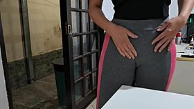 masturbating her camel toe on the table with the neighbors help