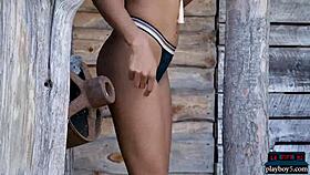 playboy centerfold babes stripping naked in the outdoor
