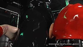 Masked lady Christina indulges in intense latex bondage play