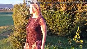 granny shows sheer bodysuit outside
