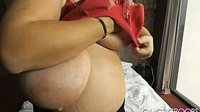 bbw shows off hairy armpits with huge breasts