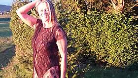 granny shows sheer bodysuit outside