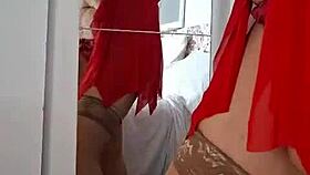 milf applies cream in underwear