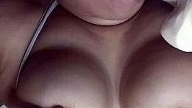 Cock hungry young slut sucks dildo with big tits jiggling