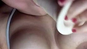 Cock hungry young slut sucks dildo with big tits jiggling