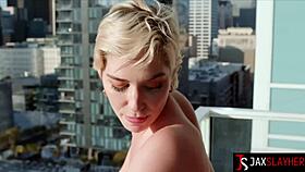 stunning babe skye blue enjoys balcony sex after titjob