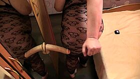 busty milf with a big ass fucks and cums doggy style in front of a mirror pawg