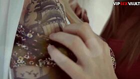 two blondes in lingerie kiss and touch each other