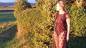 granny shows sheer bodysuit outside
