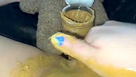american teen rubs creamy peanut butter in virgin pussy