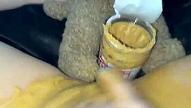 american teen rubs creamy peanut butter in virgin pussy
