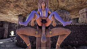 Animated figure interacts intensely with a game character
