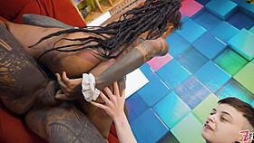 Hot interracial threesome with dark skin beauty
